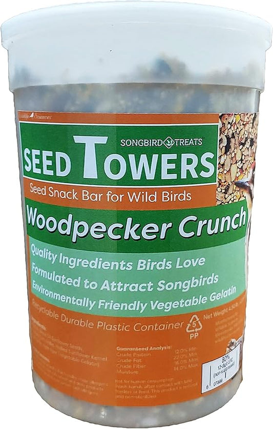 Wildlife Sciences Songbird Treats Seed Towers| 4-5 lb Large Seed Log Towers for Wild Birds (Woodpecker Crunch)