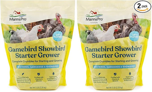 Manna Pro Gamebird & Showbird Crumbles - Premium Poultry Feed for Chickens, Ducks, Gamebirds, Turkeys & Bantams – Fortified with Vitamins & Minerals, Healthy Complete Diet – 5 lb Bag (Pack of 2)