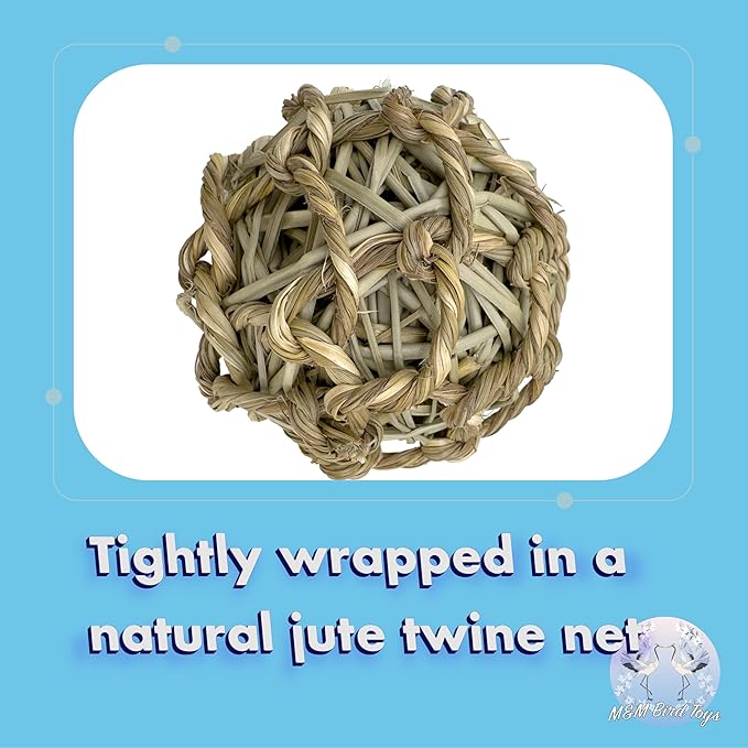 5018 Pk8 Seagrass Sphere Chewers – Handwoven Natural Foraging & Chew Toys for Parrots– Shreddable Bird Foot Toys – Enrichment & Cage Toys for Small & Medium Birds - Made with Natural Seagrass Strips