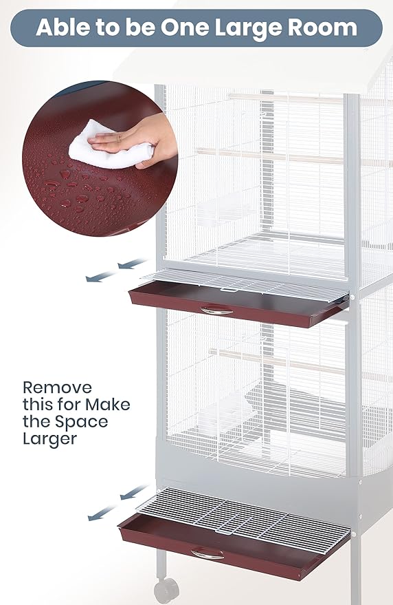 Garvee Bird Cage, 66''H Extra Large Bird Cage, w/Removeble Tray, Waterproof Roof, Easy to Clean, Lockable Caster, Indoor& Outdoor Application for Conure,Macaw,Budgie,Cockatiel,Lovebirds,Parakeet