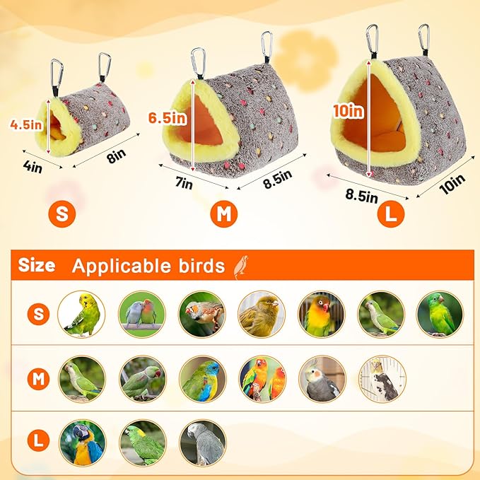 MEWTOGO Small Winter Warm Bird Nest for Cage - Comfortable Birds Bed with Support Plate, Hanging Shed Hideaway Hammock Hut Gift for Budgerigar Canaries Lovebirds