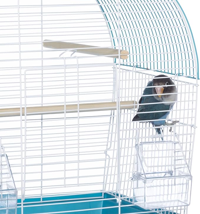 Prevue Pet Products South Beach Dome Top Bird Cage - Ideal for Parakeets, Finches, Budgies, & Canaries, Small & Portable Indoor Bird Cage, Functional Permanent or Travel Bird Cage - White & Teal