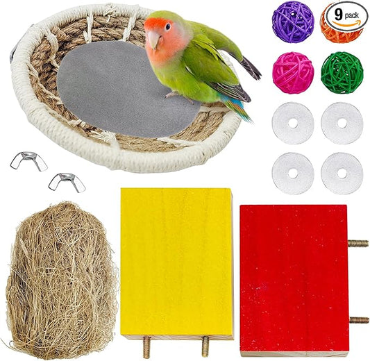 Hamiledyi Bird Breeding Nest, Handmade Hemp Rope Bird Cage House, Bed with Natural Coconut Fiber Parakeet Nest Hatch House for Cockatiel Canary Lovebird Finch and Other Small Birds