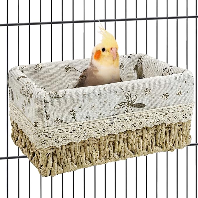 kathson Bird Nest Parrot House Birds Sleeping Bed Straw Weave All Season Hanging Hammock Bird Bed Snuggle Hut Birdcage Accessories for Parakeets Budgies Cockatiels Conures Quaker Parrot