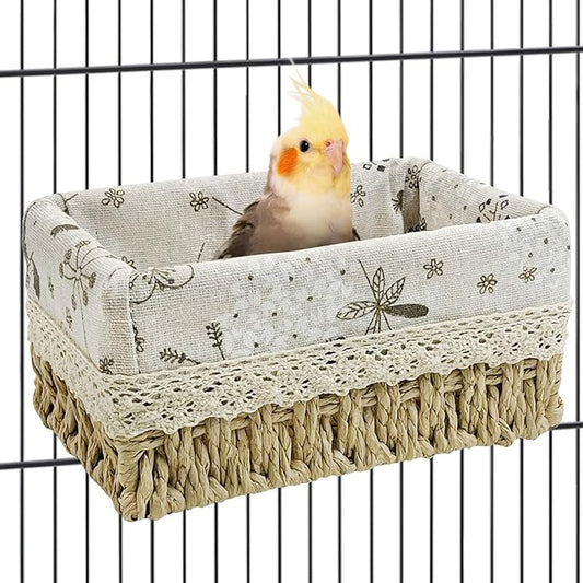 kathson Bird Nest Parrot House Birds Sleeping Bed Straw Weave All Season Hanging Hammock Bird Bed Snuggle Hut Birdcage Accessories for Parakeets Budgies Cockatiels Conures Quaker Parrot
