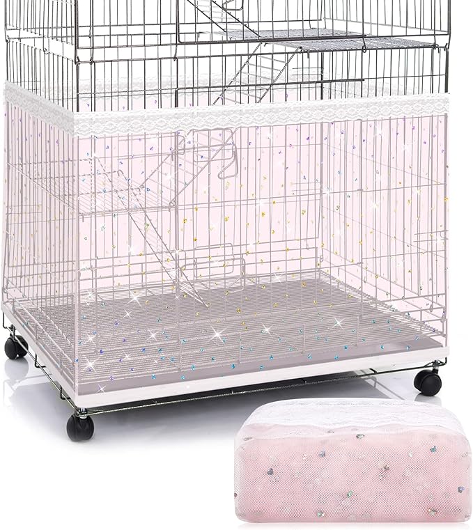 Shappy Large Bird Cage Cover, Bird Cage Seed Catcher, Adjustable Star Pattern Nylon Mesh Net for Parrot Parakeet Macaw Pet Supplies(Pink)