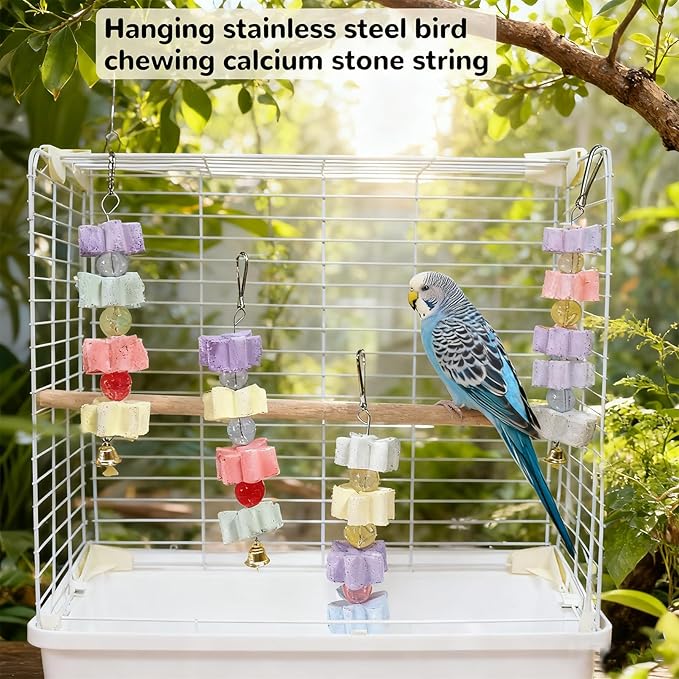 4Pieces Parrot Beak Trimmer Bird Beak Grinding Stone Teeth Lava Block Mineral Calcium Rock Chewing Toys with Bell for Parakeet Conure Budgies Rabbit Chinchilla Hamster
