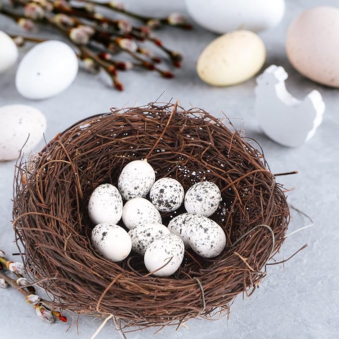 Toddmomy Artificial Bird Nest with Eggs for Easter Decor, 15cm Hand-Woven Rattan Birds Nests for Crafts, Natural Looking Faux Birdhouse Figurine for Outdoor Garden Party Tabletop Ornament