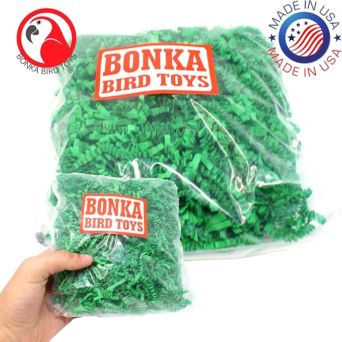Bonka Bird Toys Colored Crinkle Shred Paper Chew Forage Nesting Treat Natural Multi-Use Craft Part Projects Cockatiels Parakeets Conures Amazons and Other Similar Birds (Green)