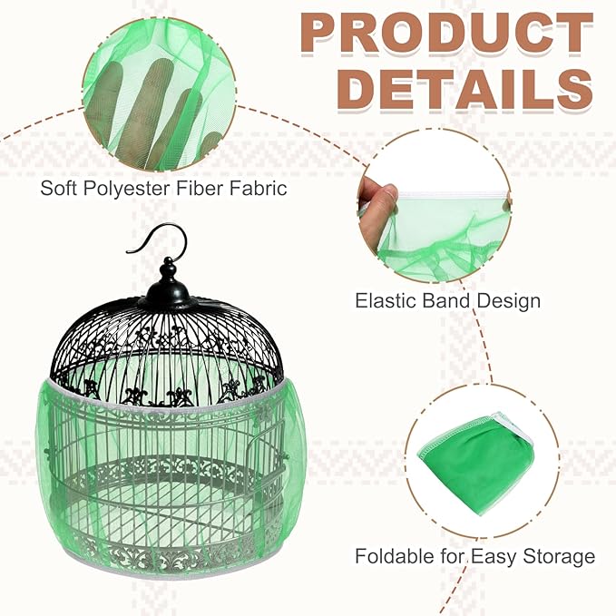 Bird Cage Seed Catcher, Bird Cage Net Cover Seeds Guard, Universal Birdcage Accessories, Green, Circumference 59.1"-86.6", Height 15.7" for Parrot Cockatiel Enclosures