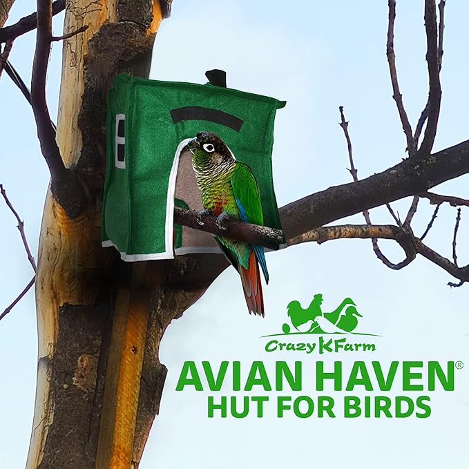 Crazy K Farm - Avian Haven Bird Hut, Comfy Bird Snuggle Hut, Plush Pet Bird Hut for Sleeping and Snuggling, Hanging Bird Cage Hut with Sherpa, Cozy Bird Cage Accessories Small, Green
