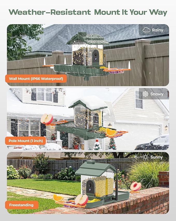 Bird Feeder with Camera and Bird Bath for Outdoors, Dual-Lens 2K HD Video with AI Identification, Solar Powered, Instant Alerts, IP66 Weatherproof