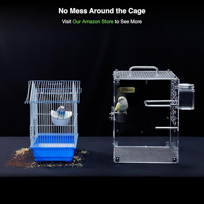 GuineaLoft™ Custom Acrylic Bird Cage (Model-ET2) - Crystal Clear, Custom Sizes from Small to Extra Large, Optional Divider, Name Plate, UV Background, Accessories - Visit the GuineaLoft Store