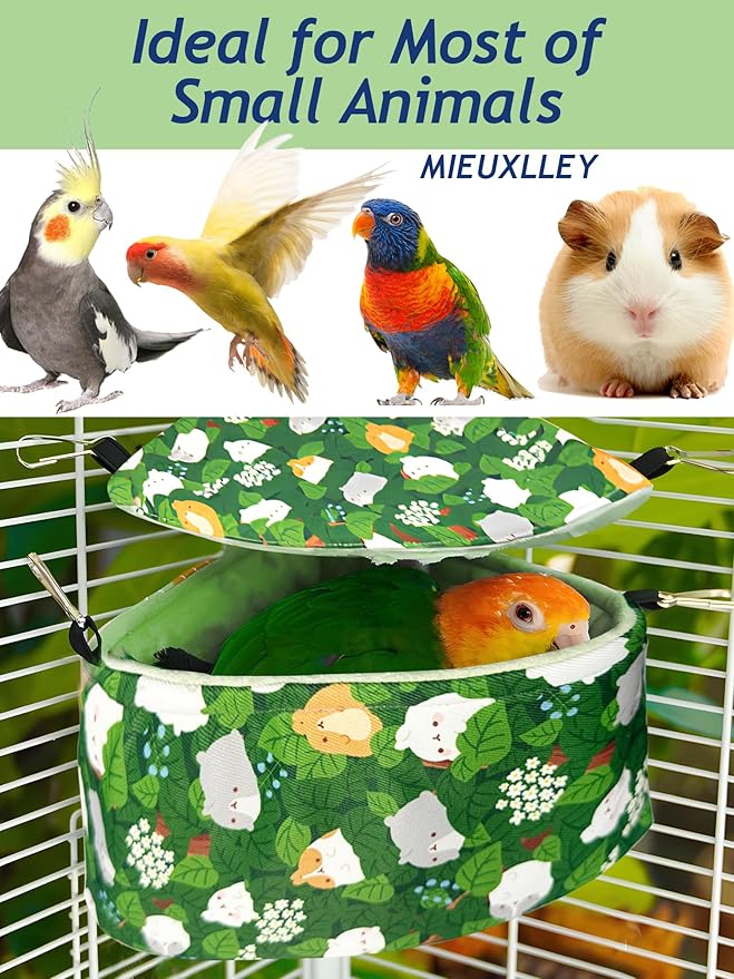 All Season Bird Nest Bed, Small Animal Hammock,Hanging Bird House,Snuggle Hut for Parakeets Budgies Caique Conures Cockatiels Rats Rabbits (Green, M)