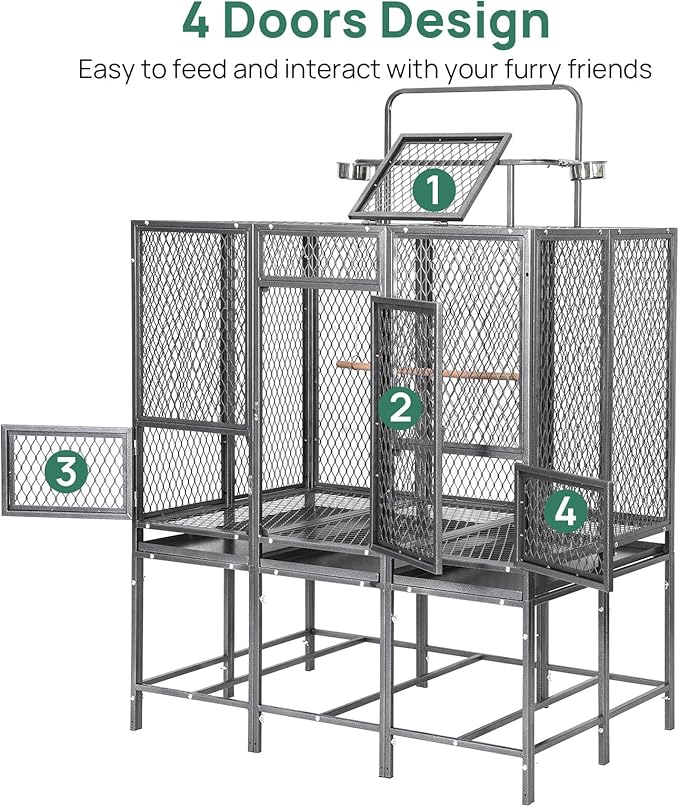 44" W x 65" H Large Bird Cage with Detachable Playtop – Heavy Duty Carbon Steel Flight Cage for Cockatiels, Parakeets, Conures & Lovebirds (Indoor & Outdoor Use)