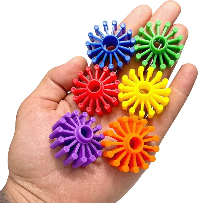 1000 Foot Gear Pk6 - Brightly Colored Durable Plastic Foot Toy Pieces, Lots of Smooth Gear Spokes, Interlocks on Side and Center, Great for Small to Medium Size Pet Birds