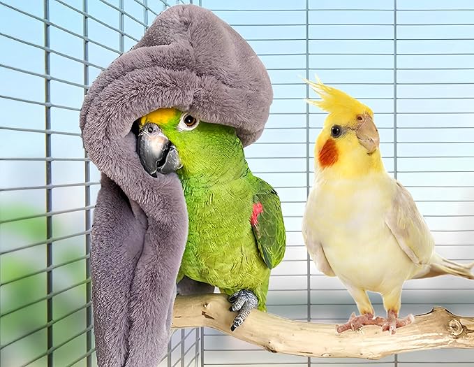 2Pcs Bird Blanket for Cage Bird Cozy Corner Fleece Parrot Snuggle Hut Warm Bird Nest House Bed Hanging Hammock Bird Shelter Bed for Parakeets Cockatiels Conure Lovebird Finch-Pink&Grey