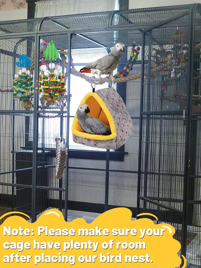 Large Winter Warm Bird Nest House, Comfortable Bird Bed for Cage with Mat, Hanging Hammock Shed Hideaway Hut Gift for Macaws African Grey Amazon Parrots