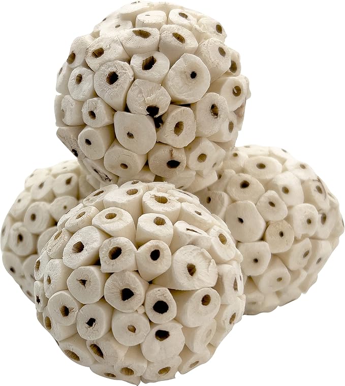 5104 Small Sola Bird Balls Pk4 - Handcrafted Foraging Bird Foot Toys, Natural sola Wood Balls, Crafted from air Dried Pieces, Lightweight, Breaks Apart, Versatile, Great for Small & med Size bids
