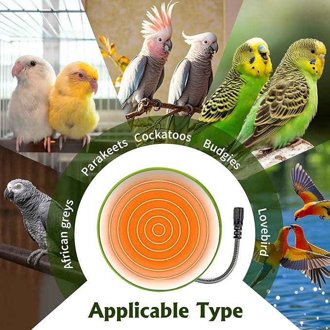 Bird Heater for Cage Thermostatical Bird Warmer Heater Pad with Mirror for Parakeets Parrot,4.7" Round,12V