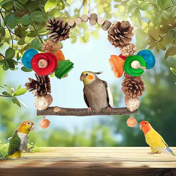 Bird Toys, Bird Perch Stand Playground for Cage, for Small-Medium Parrot, Parakeet, Budgie, Conures(Swing)