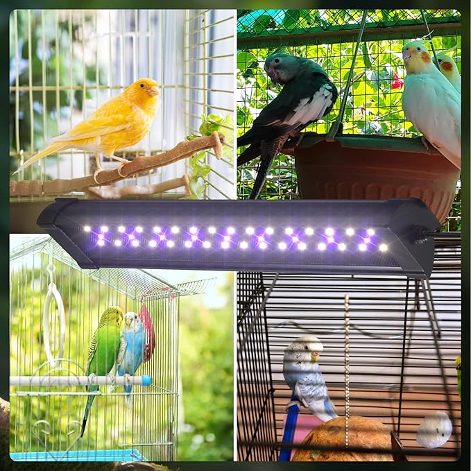 UVB 2.4 Bird Cage Light, Full Spectrum Light for Birds, Dimmable LED Bird Light Fixture with Chew-Proof Cord, Plug and Controller, Bird Cage Accessories for Captive Birds Parrots
