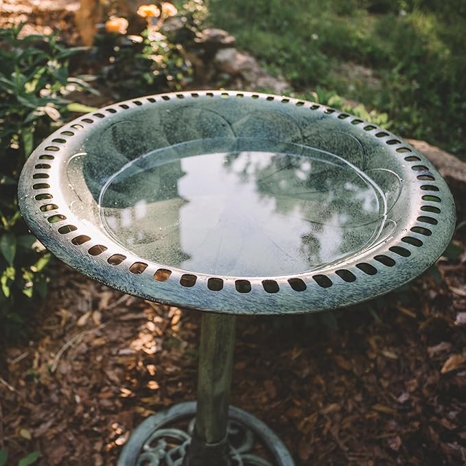 Backyard Expressions Outdoor Garden Bird Bath - Mint Green - Weather Resistant Polyresin - 27 Inch