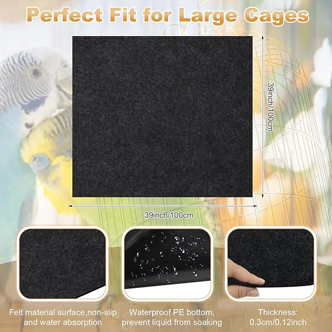 39x39 Inch Bird Cage Floor Mat, Under Pet Cage Mat for Large Bird Cage, Dog Kennels, Absorbent/Waterproof and Non Slip Felt Mat, Protect the Floor, and Easy to Clean