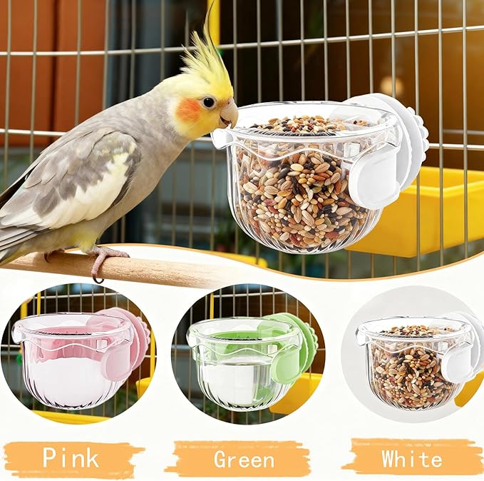 Parrot Feeder Set - 2-Piece Hanging Parrot Feeder for Bird Cages, Suitable for Cockatiels, Lovebirds, Macaws, and Other Pet Birds (Pink)
