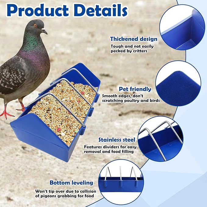 Hamiledyi 2 Pack Pigeon Feeder, Bird Dispenser Slot Container, Thick Durable Slot Container Feeding, Removable Steel Wire Partition for Pigeons Quails Birds Chicks Ducklings(Length: 8")