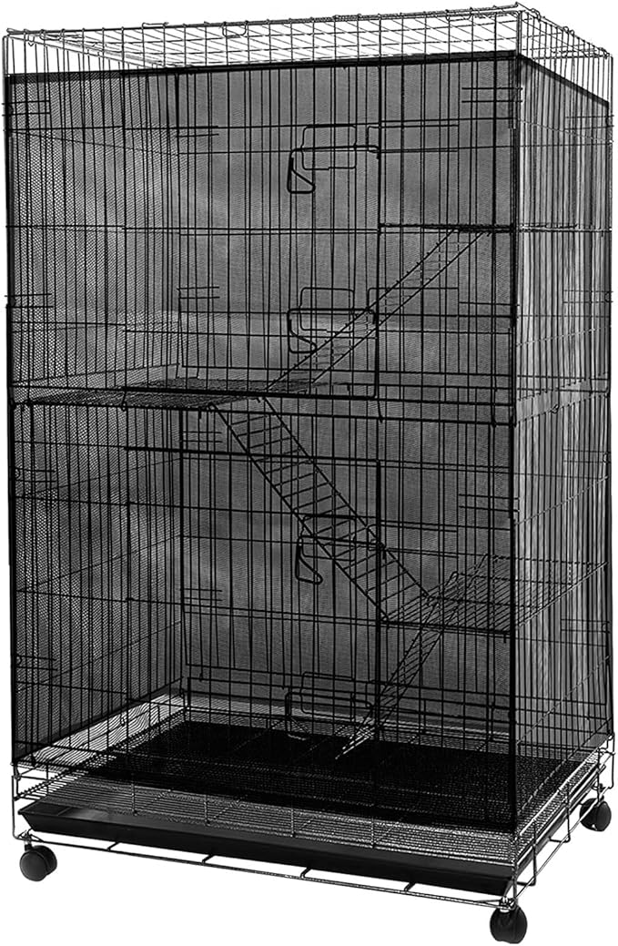 Adjustable Birdcage Seed Feather Catcher Bird Cage Net Cover Soft Skirt Guard Birdcage Nylon Mesh Netting for Parrot (118 x 39.4 Inch) (Black)