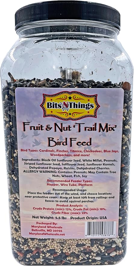Bits N Things Wild Bird Food | Made in USA & All Season | (5.5 lbs., Fruit and Nut Mix)
