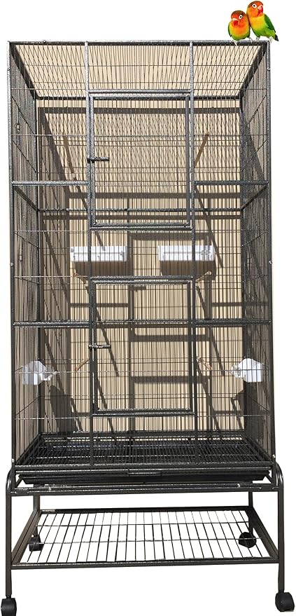 2 Color, Extra Large Wrought Iron Flight Canary Parakeet Cockatiel Lovebird Finch Bird Cage with Removable Stand, 32-Inch by 19-Inch by 70-Inch