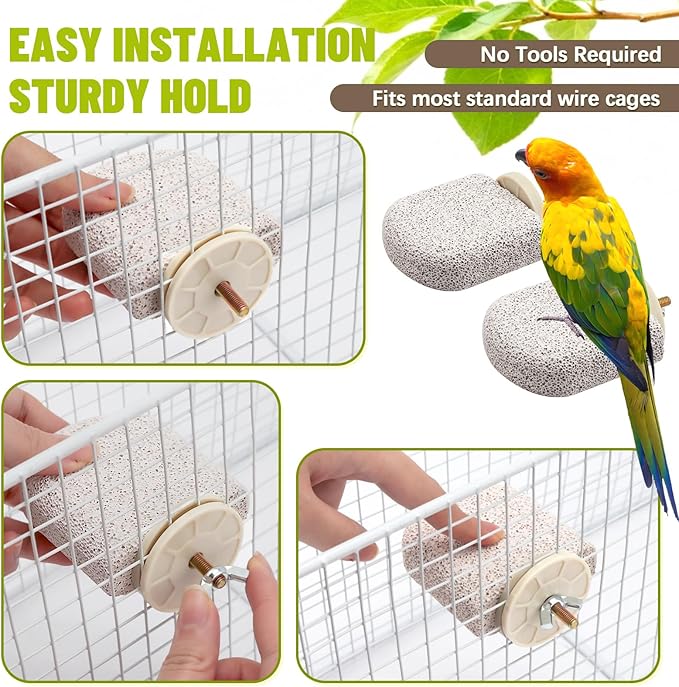 4 PCS Bird Perch Stands, Calcium Beak Grinding Stone and Foot Claw Trimmer, Lava Ledge Parrot Platform Chewing Toys for Parakeet Cockatiel Conure Lovebird Finch Budgies