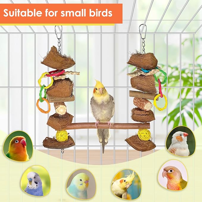Parrot Toys Natural Coconut Fiber Parrot Hammock Bird Toys for Parrots Stand 13in for Budgerigar Parakeet Cockatiel Lovebird Sun Conure Small Birds
