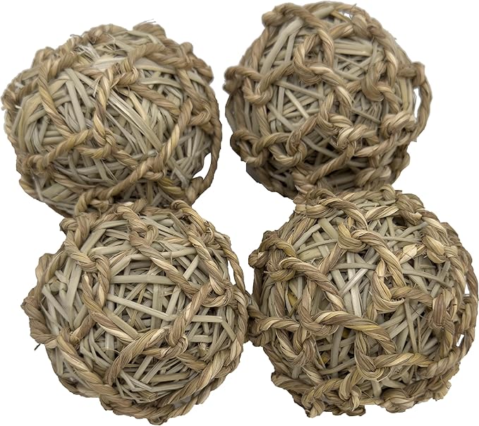 5017 Pk4 Seagrass Sphere Chewers – Handwoven Natural Foraging & Chew Toys for Parrots– Shreddable Bird Foot Toys – Enrichment & Cage Toys for Small & Medium Birds - Made with Natural Seagrass Strips