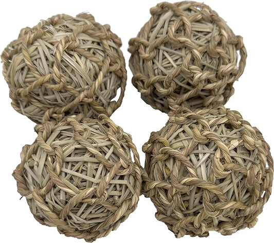 5017 Pk4 Seagrass Sphere Chewers – Handwoven Natural Foraging & Chew Toys for Parrots– Shreddable Bird Foot Toys – Enrichment & Cage Toys for Small & Medium Birds - Made with Natural Seagrass Strips