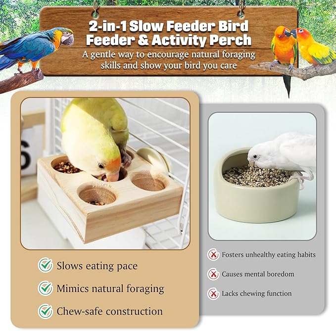 BNOSDM Wooden Bird Foraging Puzzle Toys for Parakeets, Interactive Parrot Enrichment Toys for Training & Chewing, Slow Feeder Cage Accessories for Cockatiels, Conures, Lovebirds and Other Small Birds