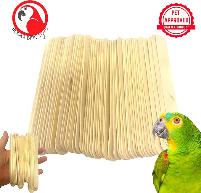 Bonka Bird Toys 2925 Pk100 Undrilled Natural Wood Chew Sticks Parrot Foot Talon Craft Part Bird Toy, Conure, Amazon, African Grey, and Similar Sized Birds