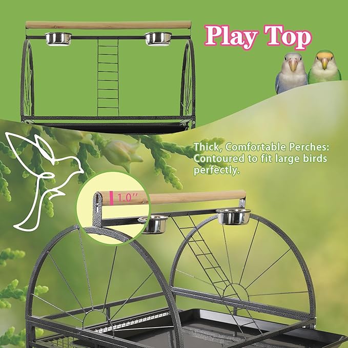 68'' Large Parrot Cage, Large Bird Cages for Parrots,Conure Cage for Birds, Cockatiel Cage with Play Top,Feeders,Slide-Out Tray,Seed Catcher,Birdcage Toys for Cockatoo,African Grey,Lovebird