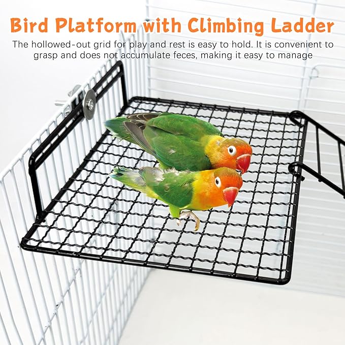 BNOSDM Large Stainless Steel Grid Platform for Parakeet 4 PCS Bird Perches Platform Parrot Stand with Climbing Ladder Bird Cage Accessories for Small to Large Bird (Screw Style-L)