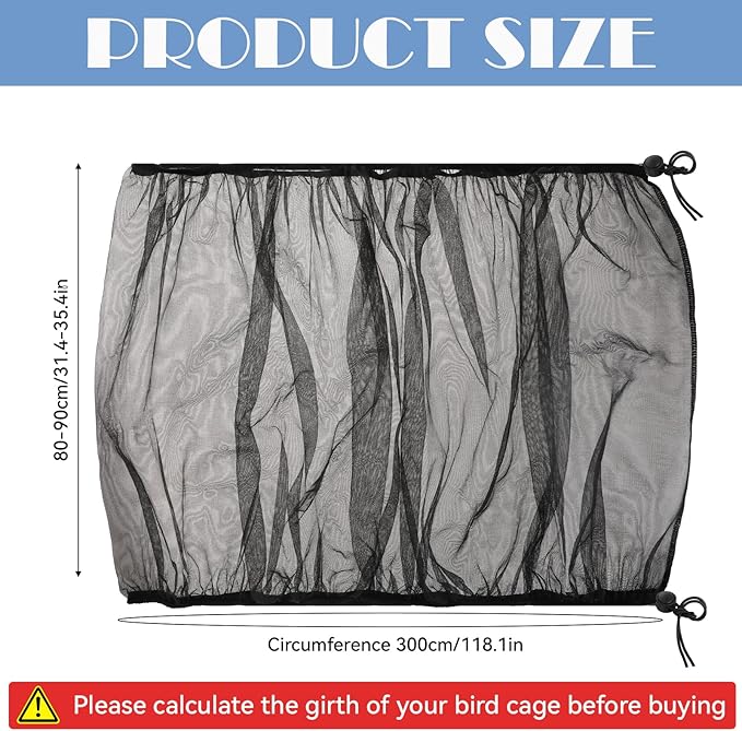 Trinkrittey Large Bird Cage Seed Catcher 31 x 118 inches Adjustable Bird Cage Net Cover Black Bird Cage Cover Elastic Band Mesh Cage Cover Skirt Nylon Mesh for Parakeet Parrot Cages