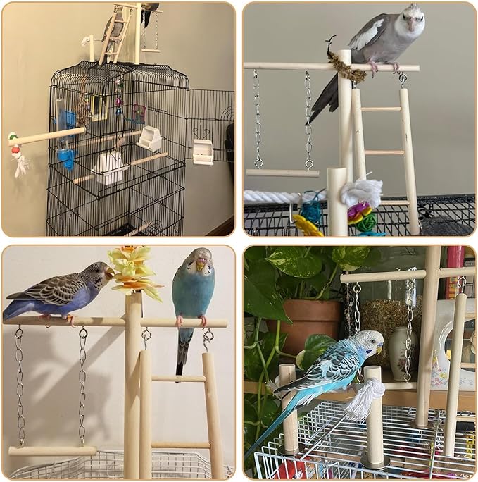 PINVNBY Bird Playground, Wood Parrot Play Gym Stand Perch Bird Cage Accessories for Small and Medium Parakeet Cockatiel Conure Love Birds Finch