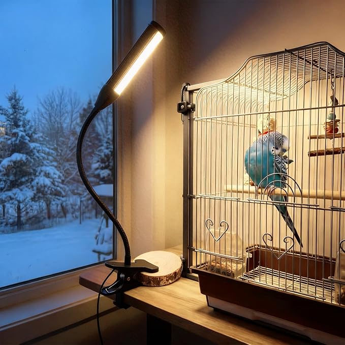 Full Spectrum Bird Cage Light for Birdcage, LED Bird Lamp with 90 Beads, Timer & Brightness Control for Indoor Use Safe Chew-Resistant Bird Light Lamp, Flexible Gooseneck, 3/9/12H Timer for Daily Care