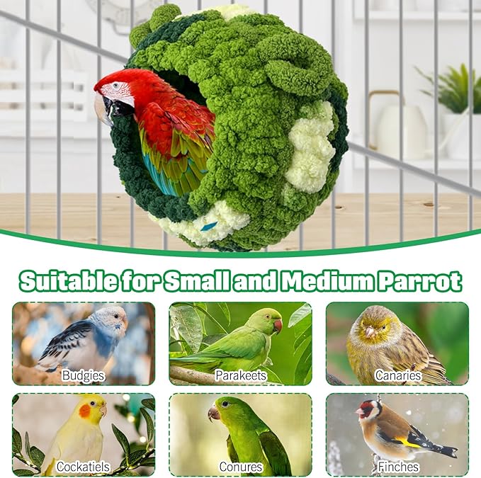 Hamiledyi Bird Nest Warm Snuggle Hut Bird Bed Fluffy Bird Sleeping Bed Parrot Nest Hammock Bird Shed Hut House Plush Snuggle Bird Hammock for Parakeets Cockatiels Conures Lovebirds (Green, Large)