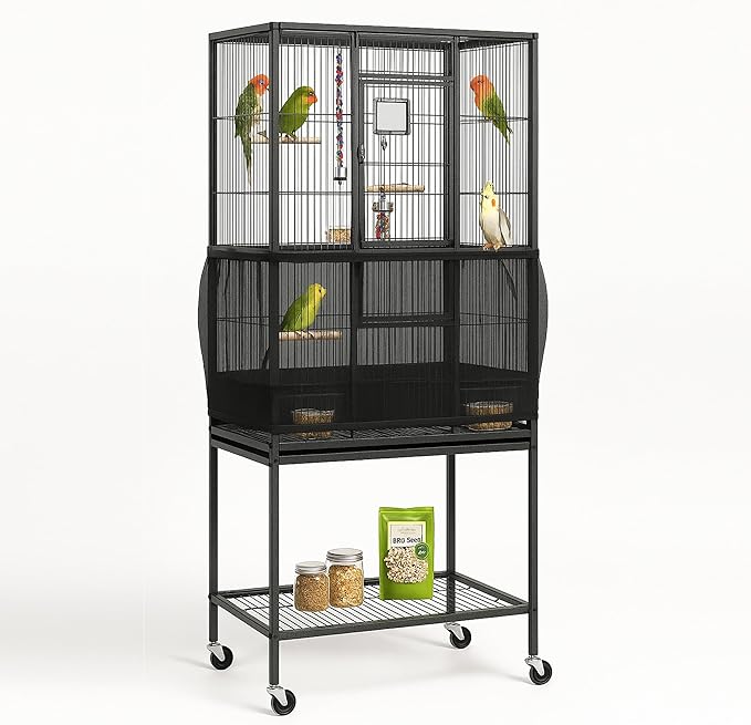 Universal Bird Cage Seed Catcher Universal Mesh Skirt Cover Stretchy Small Animal Cages Cover Pet Removable Durable Protector (Extra Large, Black)