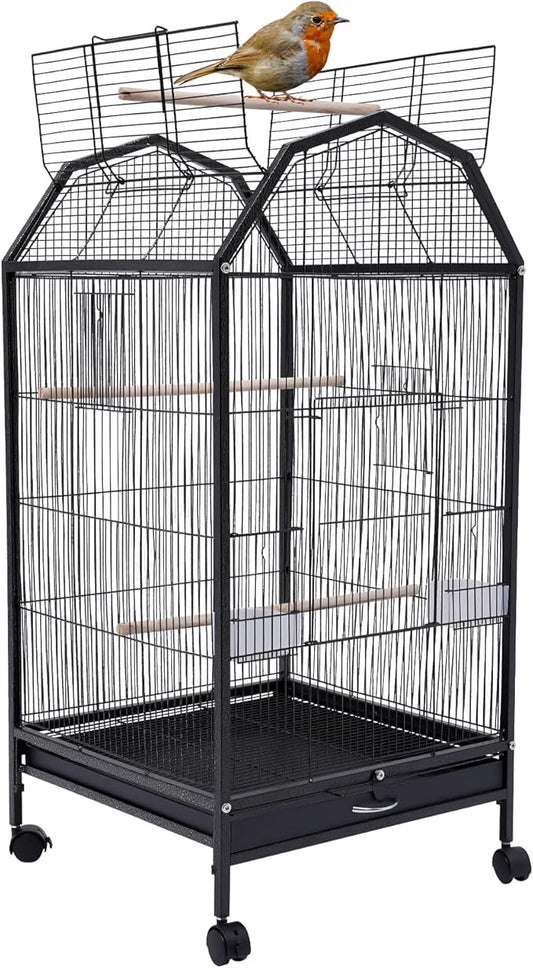 17.9 x 17.9 x 39.9 Metal Bird Flight Cage, 360° Full Hollow Parakeet Bird Cage with Stand Large Finch Bird Cage for Conure Canary Parekette Macaw Finch Cockatoo Budgie Parrot Pet House