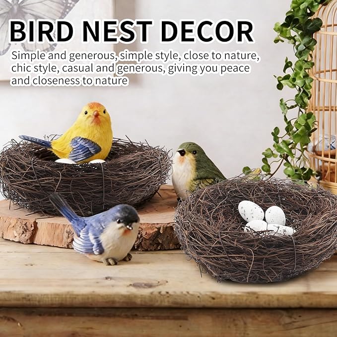 36 Pcs Artificial Bird Nests with Eggs for Crafts,Handmade Natura Rattan Birds Nest for Easter, Wedding, Home, Party, and Christmas Tree Decorations(6Pcs 5.9in Nest 30pcs Eggs)