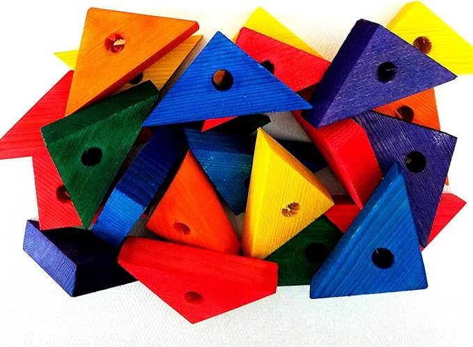 Wooden Colored 24 Triangles Bird Parrot Toy Parts African Grey Macaw Amazon