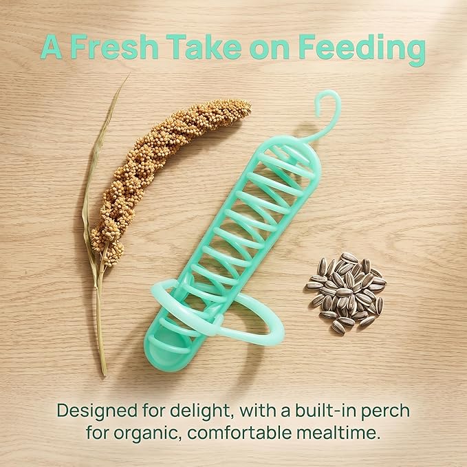 Kisangel Parakeet Millet Spray Holder, Plastic Food Holder Parrot Treat Sticks Feeder for Parakeet Treat Millet Feeding Basket